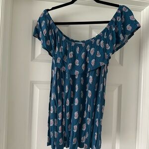 Old Navy Teal Off-Shoulder Floral Ruffle Tunic